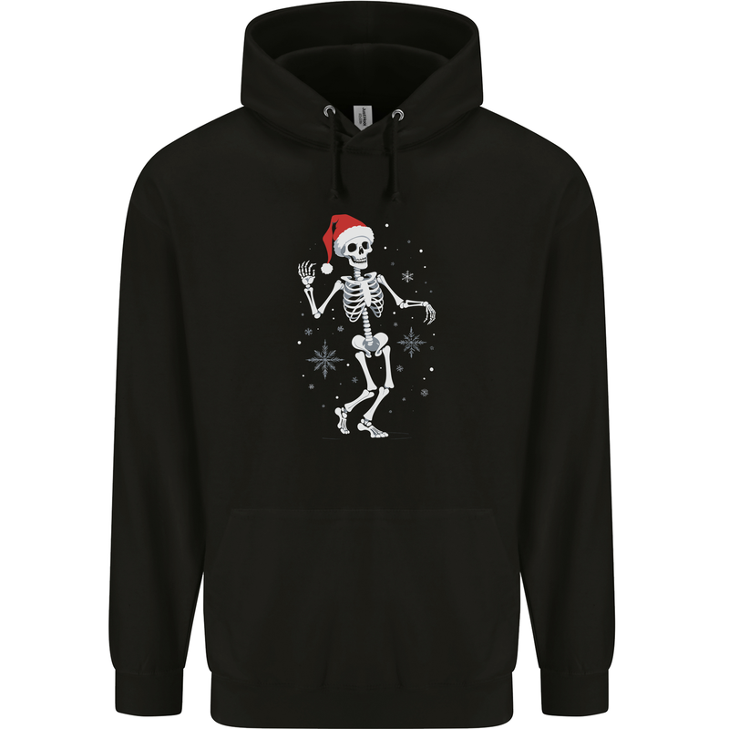 A Christmas Skeleton Wearing a Xmas Hat Skull Mens 80% Cotton Hoodie Black