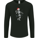 A Christmas Skeleton Wearing a Xmas Hat Skull Mens Long Sleeve T-Shirt Black