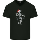 A Christmas Skeleton Wearing a Xmas Hat Skull Mens V-Neck Cotton T-Shirt Black