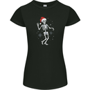 A Christmas Skeleton Wearing a Xmas Hat Skull Womens Petite Cut T-Shirt Black