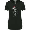 A Christmas Skeleton Wearing a Xmas Hat Skull Womens Wider Cut T-Shirt Black