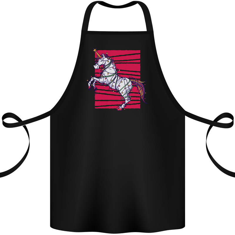 A Christmas Unicorn in Xmas Fairy Lights Cotton Apron 100% Organic Black