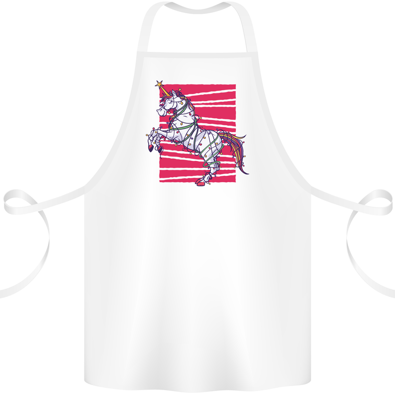 A Christmas Unicorn in Xmas Fairy Lights Cotton Apron 100% Organic White