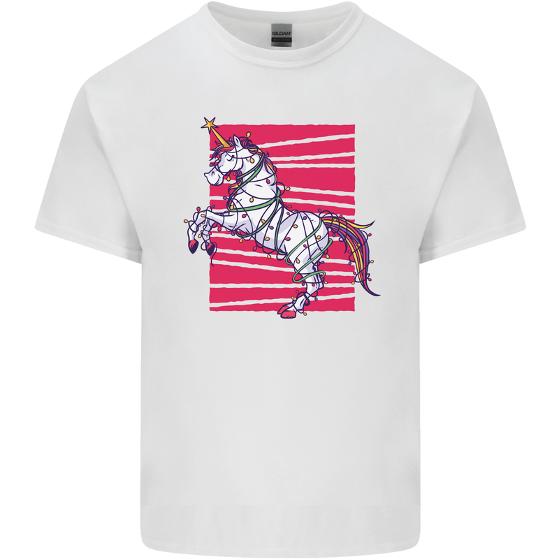A Christmas Unicorn in Xmas Fairy Lights Kids T-Shirt Childrens White