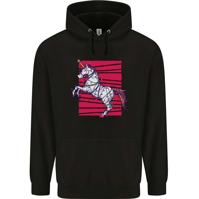 A Christmas Unicorn in Xmas Fairy Lights Mens 80% Cotton Hoodie Black