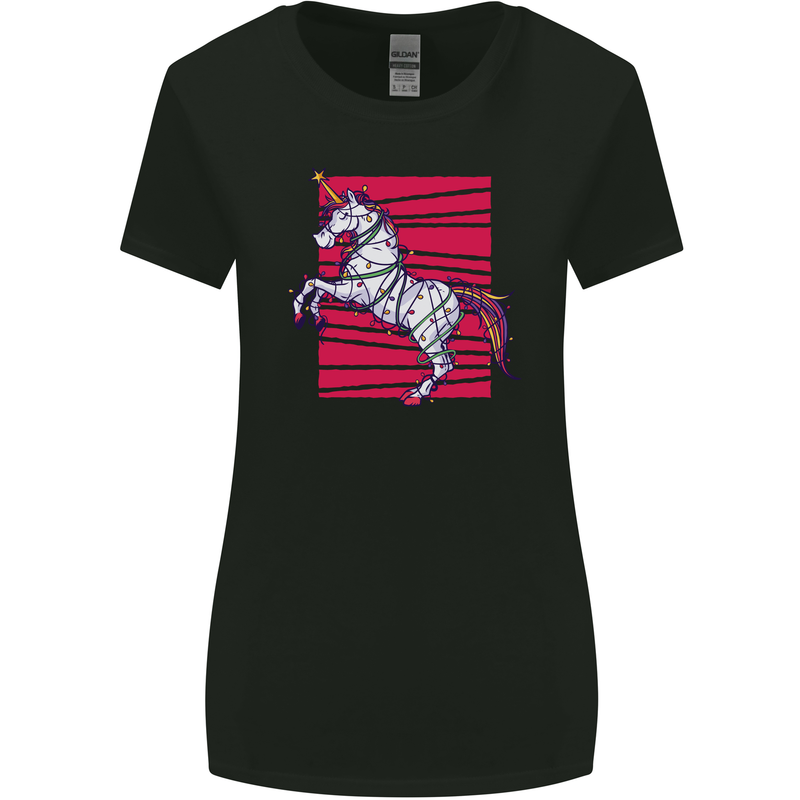 A Christmas Unicorn in Xmas Fairy Lights Womens Wider Cut T-Shirt Black