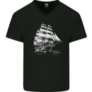 A Classic Sailing Ship Sailor Captain Navy Mens V-Neck Cotton T-Shirt Black