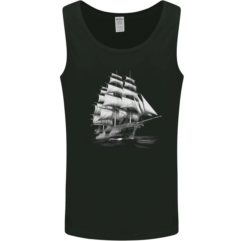 A Classic Sailing Ship Sailor Captain Navy Mens Vest Tank Top Black