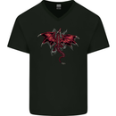A Climbing Dragon Fantasy Mens V-Neck Cotton T-Shirt Black