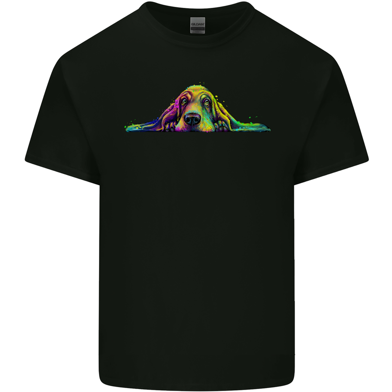 A Colourful Basset Hound Dog Kids T-Shirt Childrens Black