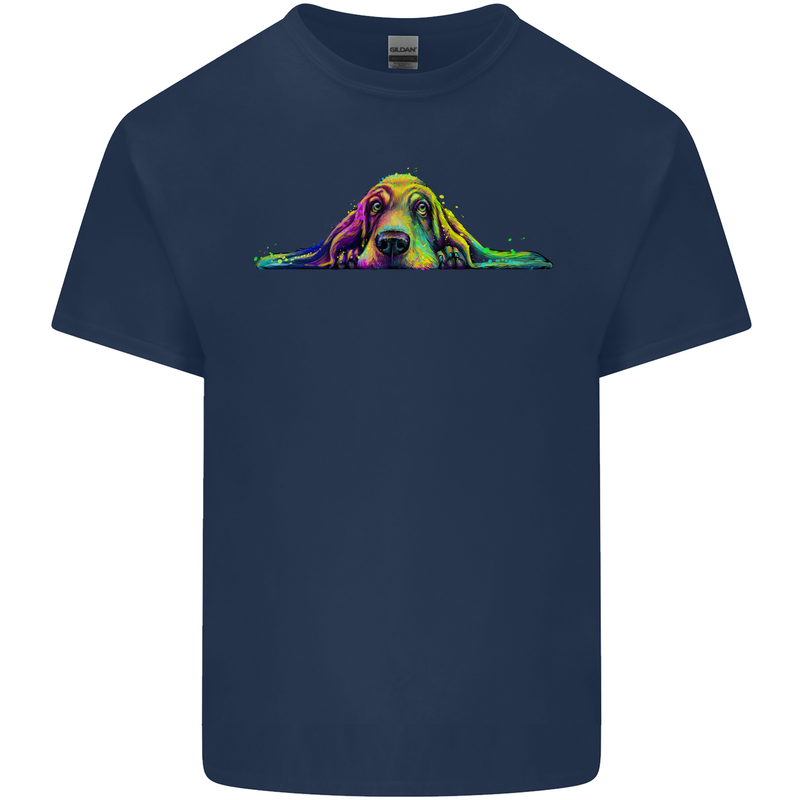 A Colourful Basset Hound Dog Kids T-Shirt Childrens Navy Blue