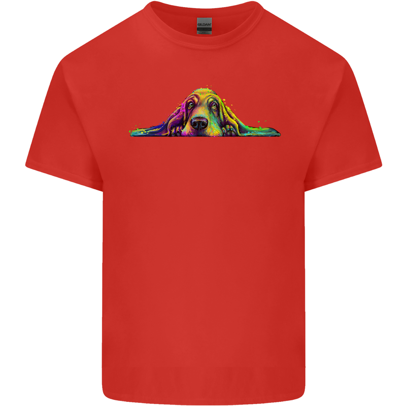A Colourful Basset Hound Dog Kids T-Shirt Childrens Red