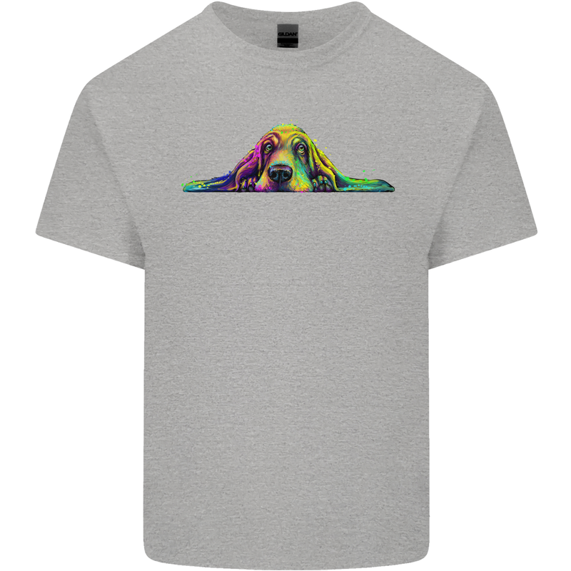 A Colourful Basset Hound Dog Kids T-Shirt Childrens Sports Grey