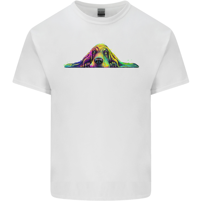 A Colourful Basset Hound Dog Kids T-Shirt Childrens White