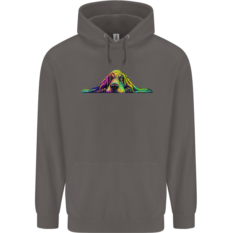A Colourful Basset Hound Dog Mens 80% Cotton Hoodie Charcoal