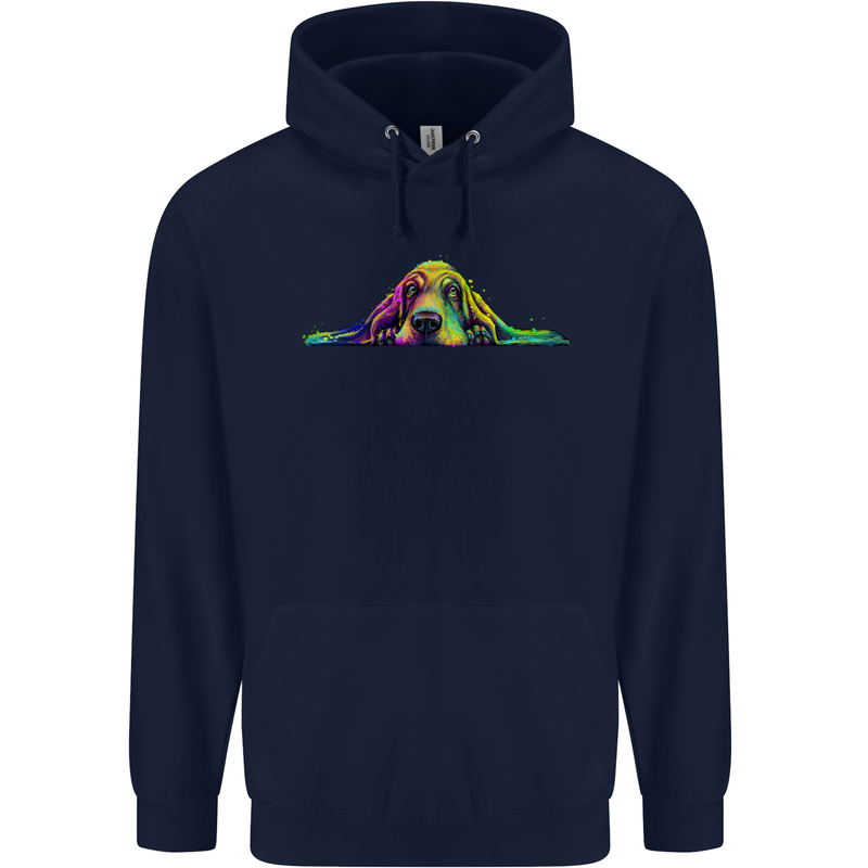 A Colourful Basset Hound Dog Mens 80% Cotton Hoodie Navy Blue