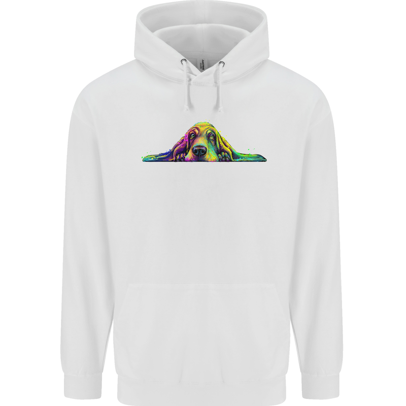 A Colourful Basset Hound Dog Mens 80% Cotton Hoodie White