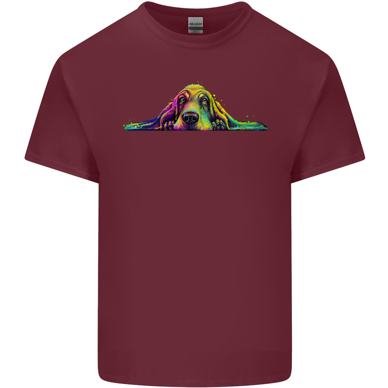 A Colourful Basset Hound Dog Mens Cotton T-Shirt Tee Top Maroon