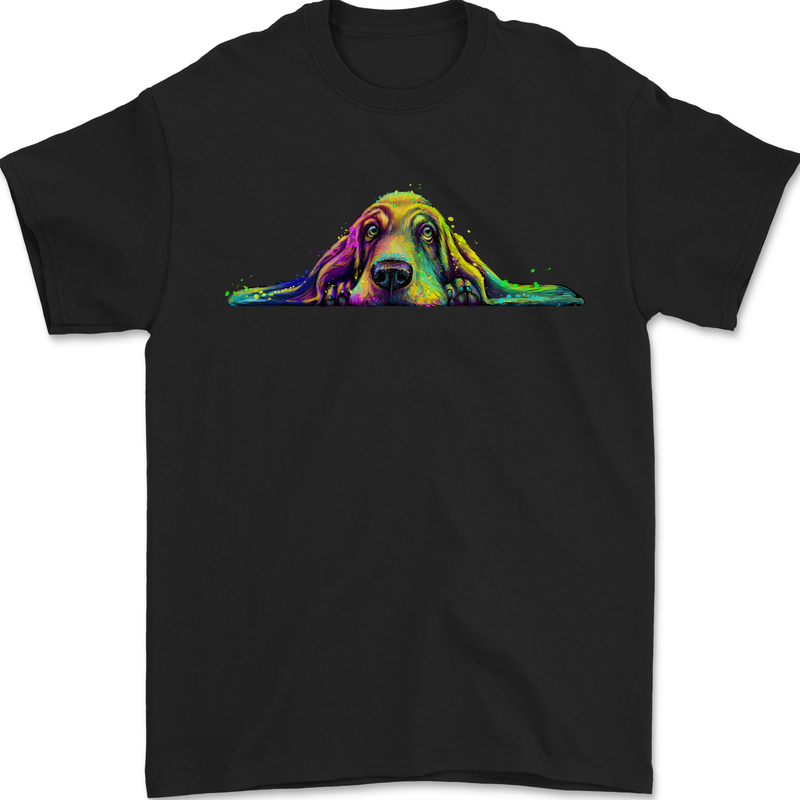 A Colourful Basset Hound Dog Mens T-Shirt 100% Cotton Black