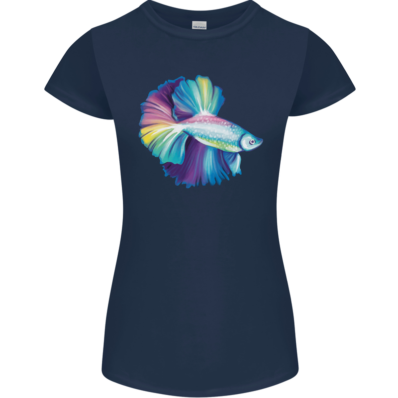 A Colourful Bettafish Aquarium Womens Petite Cut T-Shirt Navy Blue