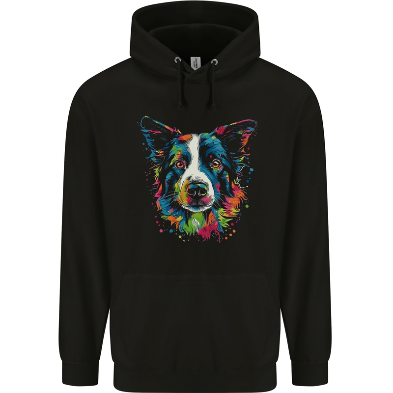 A Colourful Border Collie Dog Childrens Kids Hoodie Black