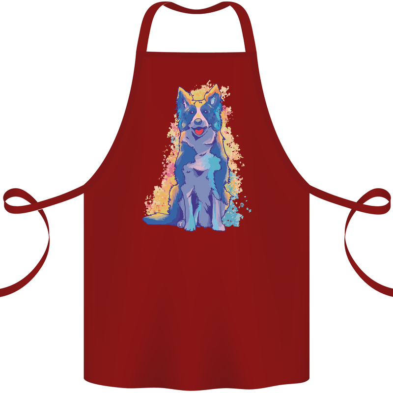 A Colourful Border Collie Dog Cotton Apron 100% Organic Maroon