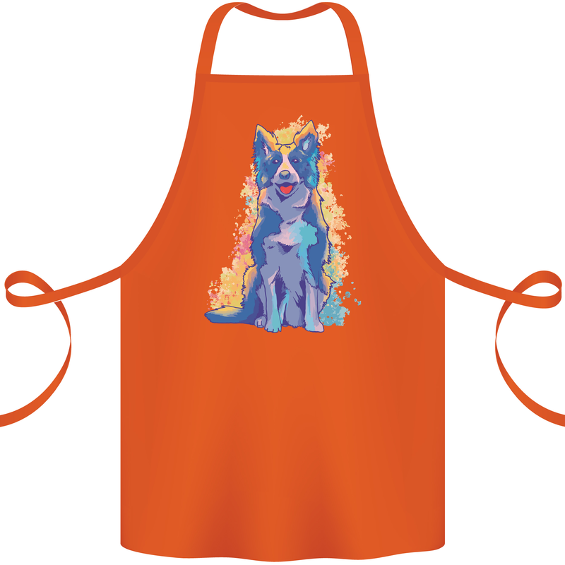 A Colourful Border Collie Dog Cotton Apron 100% Organic Orange
