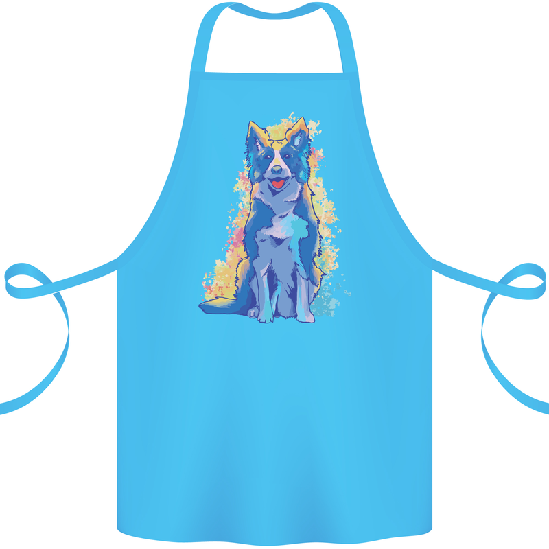 A Colourful Border Collie Dog Cotton Apron 100% Organic Turquoise