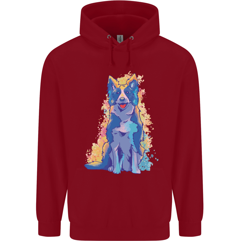 A Colourful Border Collie Dog Design Childrens Kids Hoodie Red