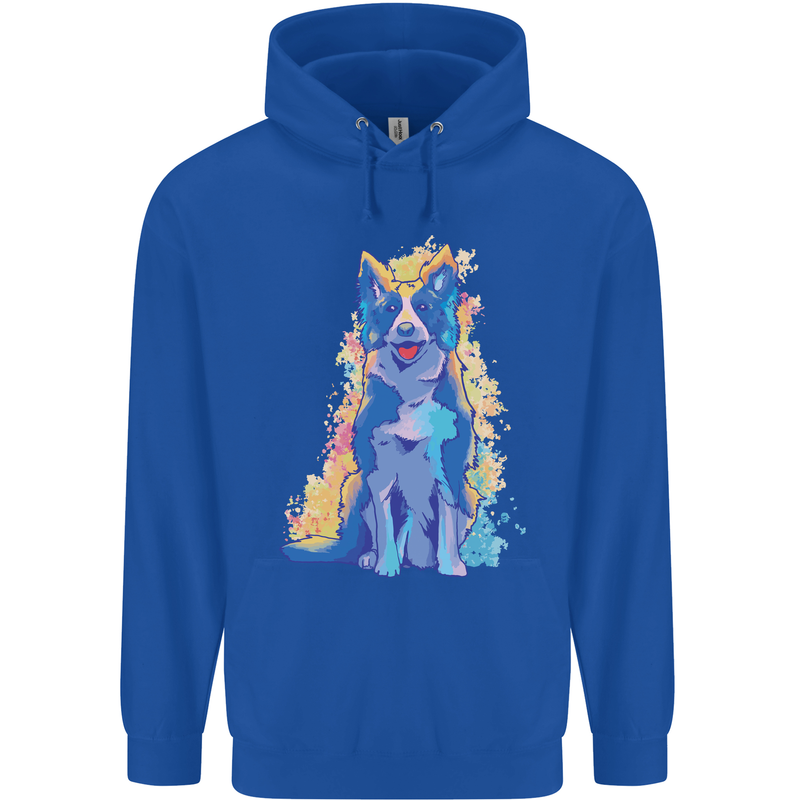 A Colourful Border Collie Dog Design Childrens Kids Hoodie Royal Blue