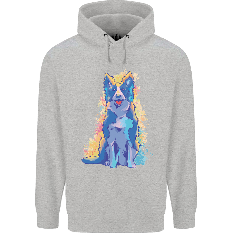 A Colourful Border Collie Dog Design Childrens Kids Hoodie Sports Grey