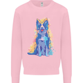 A Colourful Border Collie Dog Design Kids Sweatshirt Jumper Light Pink