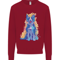 A Colourful Border Collie Dog Design Kids Sweatshirt Jumper Red