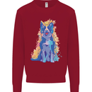 A Colourful Border Collie Dog Design Kids Sweatshirt Jumper Red