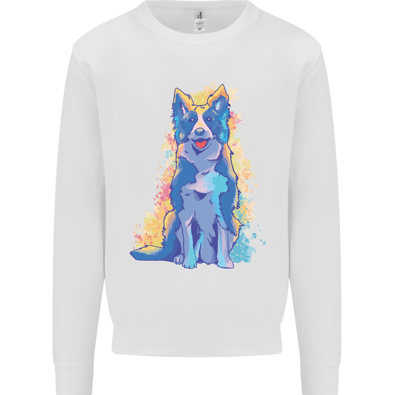A Colourful Border Collie Dog Design Kids Sweatshirt Jumper White
