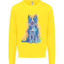 A Colourful Border Collie Dog Design Kids Sweatshirt Jumper Yellow