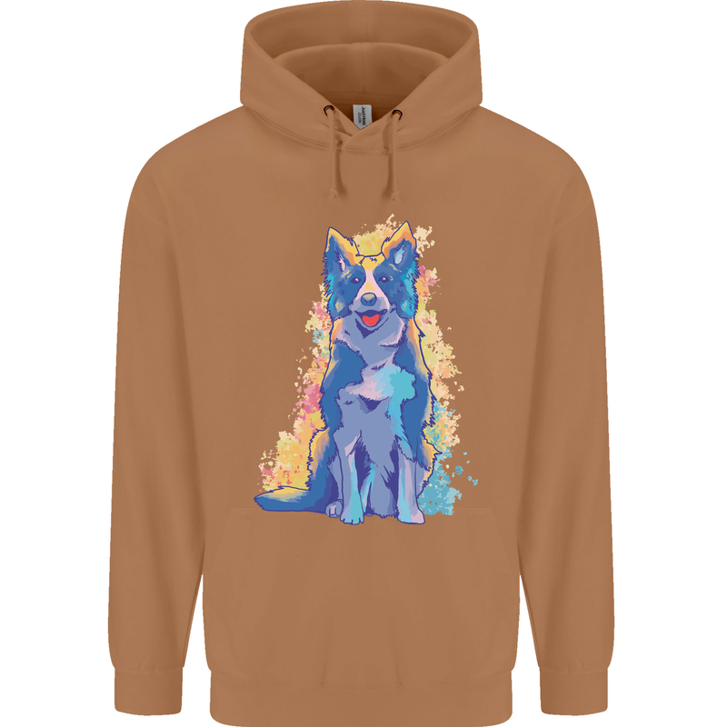 A Colourful Border Collie Dog Design Mens 80% Cotton Hoodie Caramel Latte