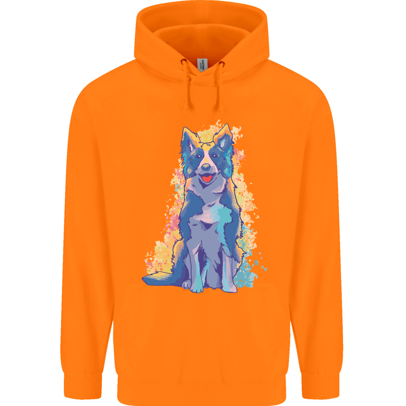 A Colourful Border Collie Dog Design Mens 80% Cotton Hoodie Orange