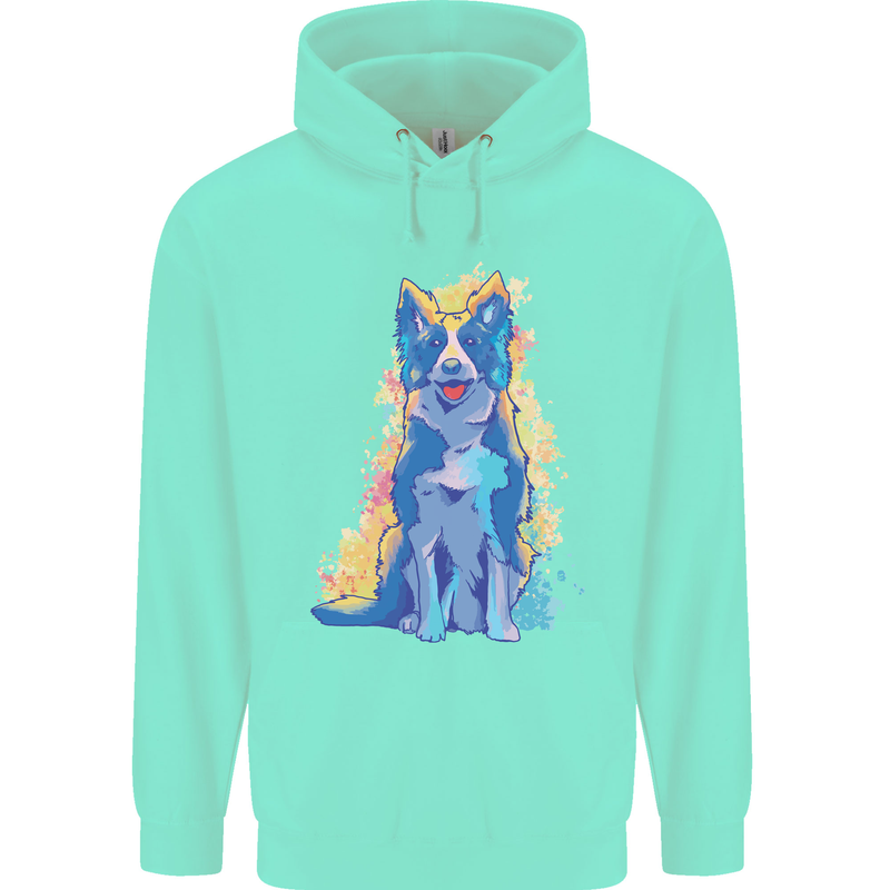 A Colourful Border Collie Dog Design Mens 80% Cotton Hoodie Peppermint