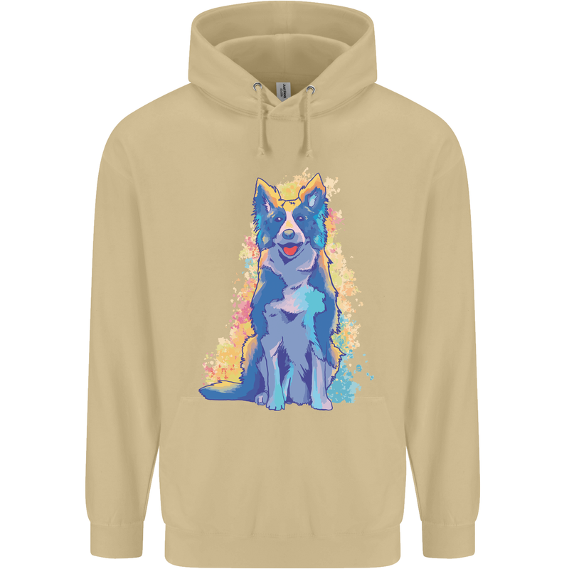 A Colourful Border Collie Dog Design Mens 80% Cotton Hoodie Sand