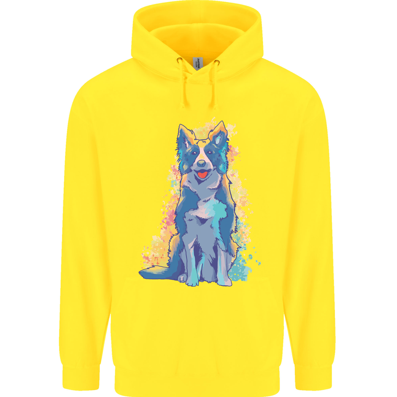 A Colourful Border Collie Dog Design Mens 80% Cotton Hoodie Yellow