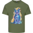 A Colourful Border Collie Dog Design Mens Cotton T-Shirt Tee Top Military Green