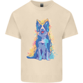 A Colourful Border Collie Dog Design Mens Cotton T-Shirt Tee Top Natural