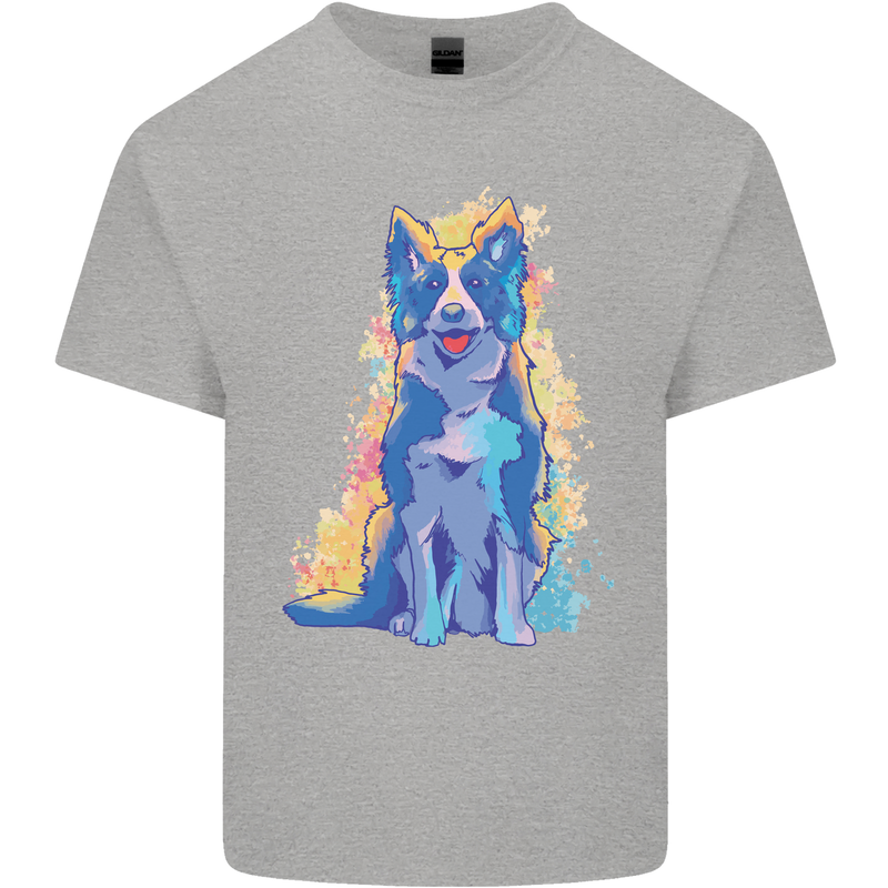 A Colourful Border Collie Dog Design Mens Cotton T-Shirt Tee Top Sports Grey