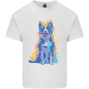 A Colourful Border Collie Dog Design Mens Cotton T-Shirt Tee Top White