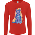 A Colourful Border Collie Dog Design Mens Long Sleeve T-Shirt Red
