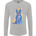 A Colourful Border Collie Dog Design Mens Long Sleeve T-Shirt Sports Grey