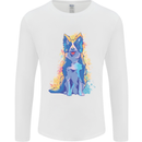 A Colourful Border Collie Dog Design Mens Long Sleeve T-Shirt White
