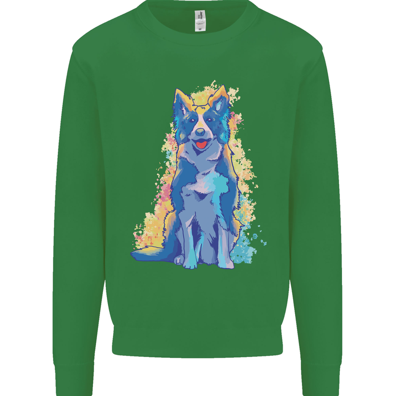 A Colourful Border Collie Dog Design Mens Sweatshirt Jumper Irish Green