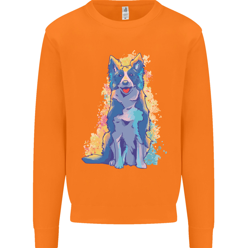 A Colourful Border Collie Dog Design Mens Sweatshirt Jumper Orange